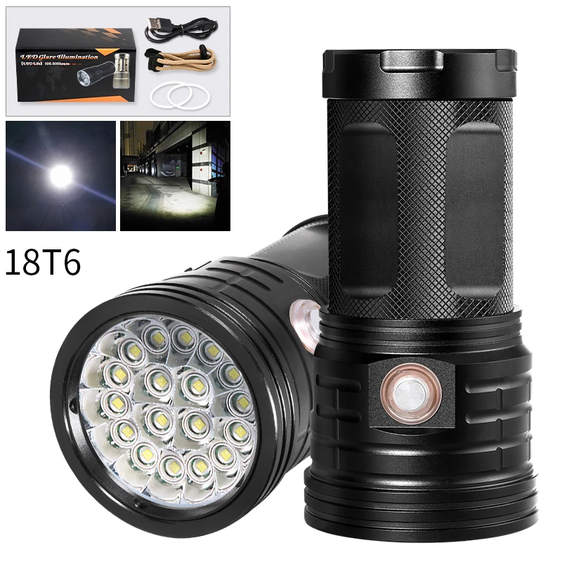 

LED Flash Light Torch 18 LEDs Flashlight Lamp Light For Hunting Camp Use Rechargeable