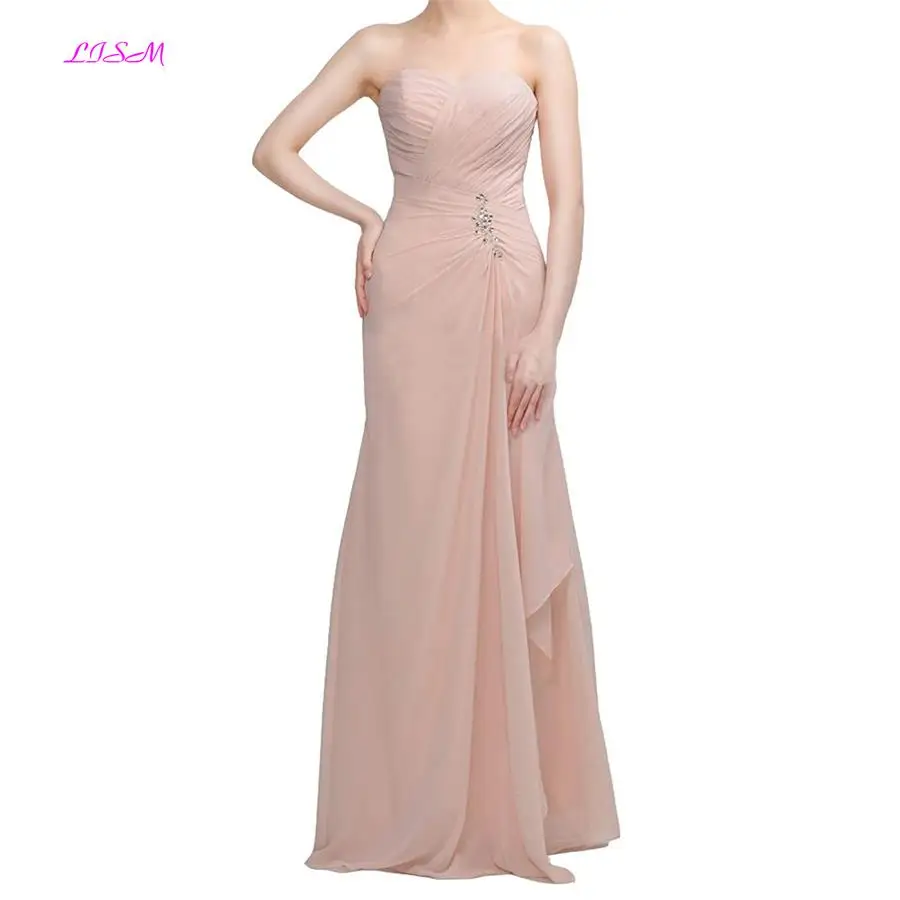 

Sweetheart Beaded Ruffles Chiffon Bridesmaid Dress Long Dress for wedding Party Elegant Zipper up Floor Length Prom Party Gowns