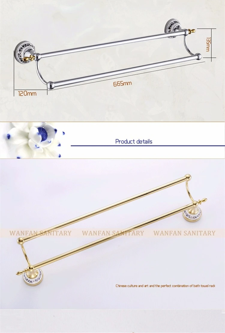 60 см Вешалки для полотенец хромированная отделка металлический материал 2 рельса держатель для полотенец вешалка полка керамические аксессуары для ванной комнаты Настенные Полки ST-6711