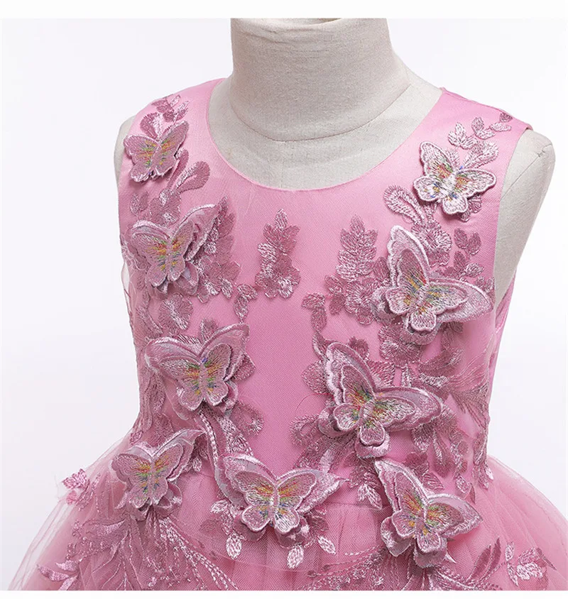 Applique Butterfly Sleeveless Girls Dresses Elegant Birthday Kids Dresses For Girls Clothes Formal Children Wedding Dress