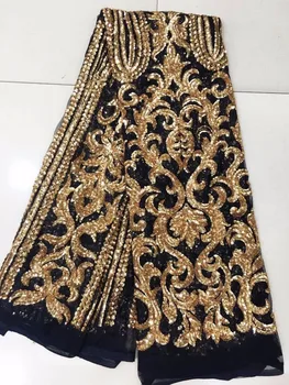 

Free Shipping FL1889 Sequins lace fabric high quality fashion african french tulle net lace fabric 5yards/pc for wedding dresss