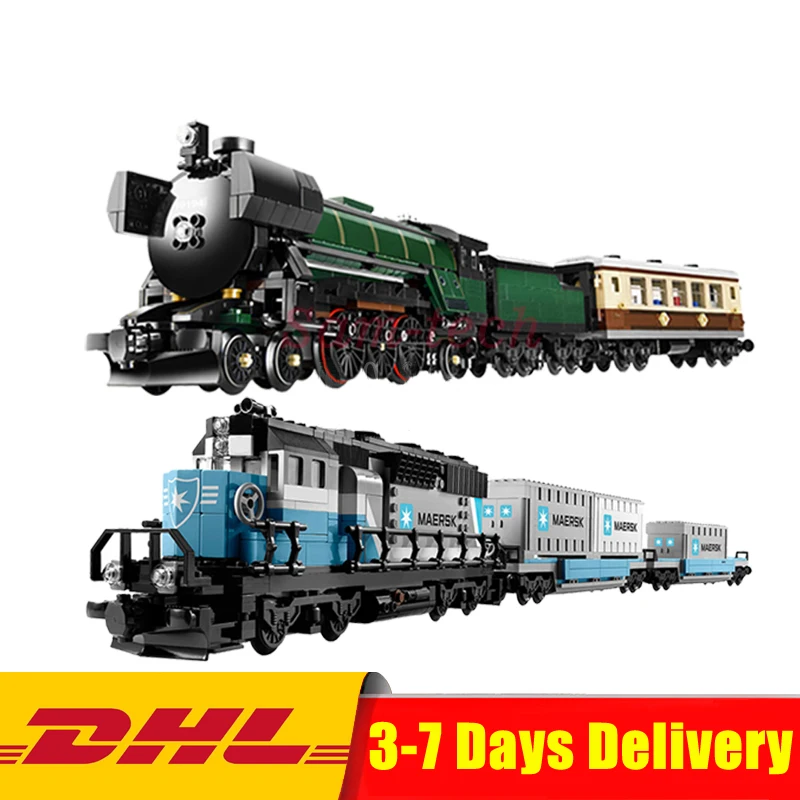 

Clone Legoings 10194 10219 LEPIN Emerald Night train 21005 + 21006 Maersk Train Model Building Kits Block Bricks