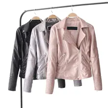 Ярко-розовая кожаная женская куртка с заклепками/заклепками, байкерские пальто, chaqueta, блейзер из искусственной кожи, Jack jaqueta couro Rock cuir femme casaco