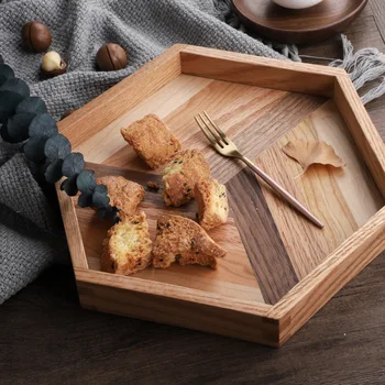 

Afternoon tea dim sum tray oak black walnut cherry wood creative collage design tea plate fruit dish