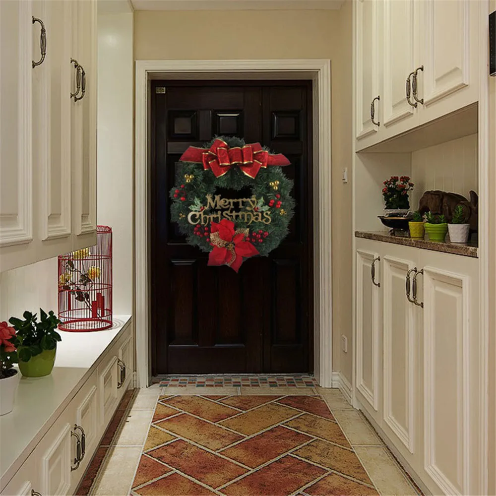 

2019 Christmas Decorations For Home 50cm Red Bow Flower Hanging Wreath Christmas Party Wedding Decoration Wall Ornament Sets