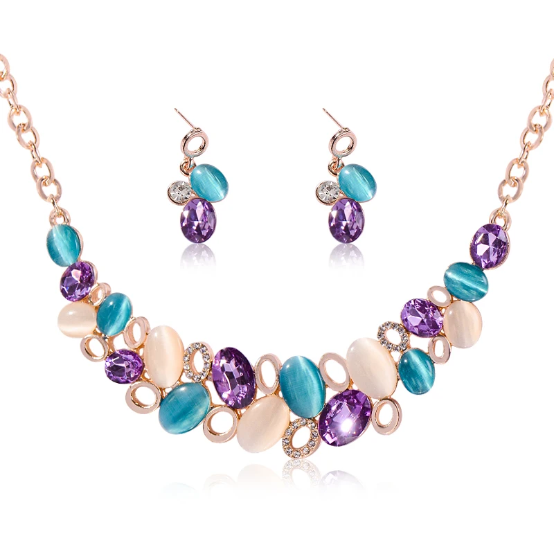 

QCOOLJLY Romantic Colourful Cubic Zirconia Bridal Jewelry Sets Elegant Necklaces Stud Earrings Sets For Women Wedding Jewelry
