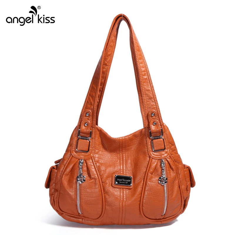 

Double Zipper Pockets Washed Leather Women Shoulder Bag Women Handbags Shoulder Bag for Women 2019 Sac a Main Ladies Hand Bags