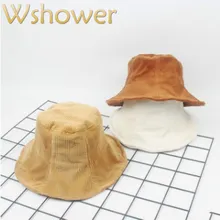Fashion Women Corduroy Bucket Hat Solid Outdoor Windproof Female Winter Panama Wide Brim Fishing Cap Blank Sun Hat Bonnet