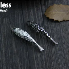 Uglyless Настоящее серебро 925 пробы рыбы фурнитура для бусин ювелирные изделия DIY винтажный тайский серебристый животных Бусины Резные Lotus Bijoux