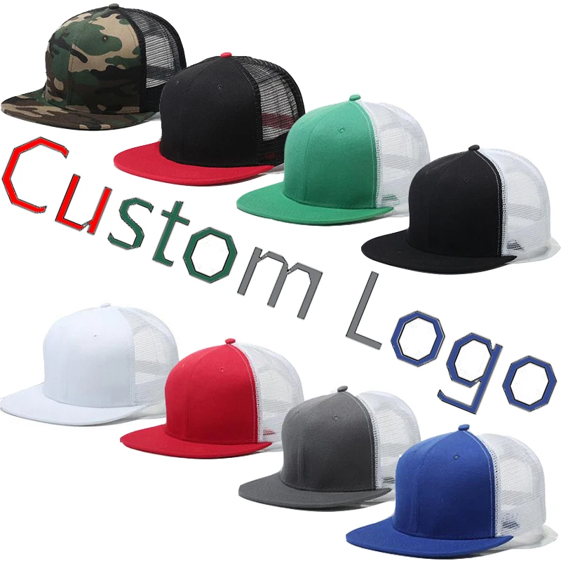 Custom Logo Camo Flat Brim Baseball Cap Mesh Snapback Hip Hop Hats
