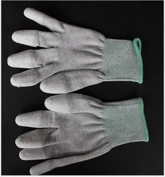 

Free shipping Hot selling (10Pairs/Lot) S/ M / L ESD Anti static thick Carbon Fiber PU Palm Coating Glove for electronic repair
