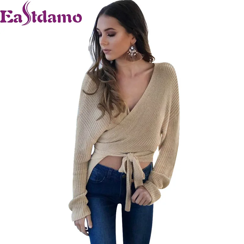 Eastdamo Sexy V Neck Knitted Sweater Wome 2017 Autumn