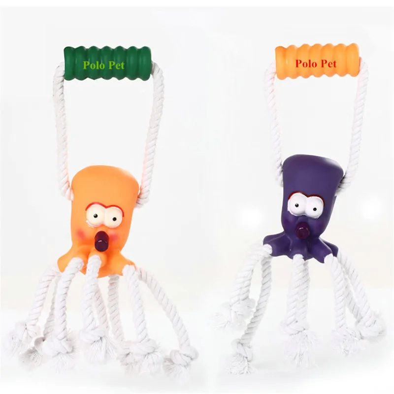 Free Shipping Hight Quality Cotton Rope with Squeaky Octopus Dog Toyin