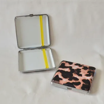 

10X10cm Metal cigarette case for 20pcs cigarette ,PU leopard print Cigarette Container Storage Holder Case Cover Portable