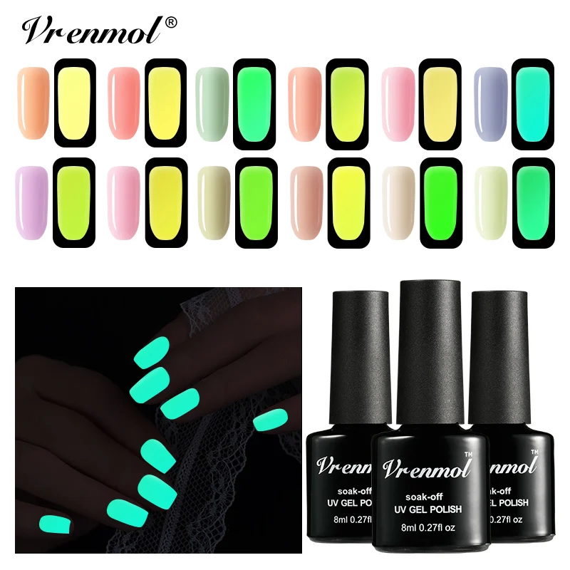 Vrenmol 1pcs Sugar Glitter Colors Neon Fluorescent Luminous Gel Nail