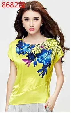 Летние женские топы и блузки, рубашки, повседневные шифоновые шелковые блузки, рубашки с коротким рукавом, Женские однотонные блузы, плюс размер M-5XL - Цвет: YT8680yellow