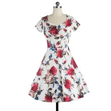 Women Dress Summer Sleeveless Cut Out V Neck Vintage Floral Print 1950s 60s Big Swing Party