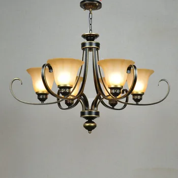 

European Luxury Bronze Metal Living Room Chandelier Fixtures Dining Room Restaurant Round Glass Lampshade Chandelier Lights