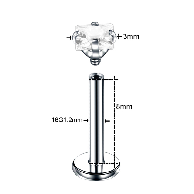 Steel Prong Set Zircon Ear Helix Stud Crystal Cartilage Piercing Tragus Earring Labret Monroe Ring Lip Piercing Jewelry 16G