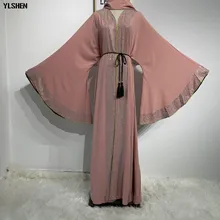 Роскошное мусульманское платье с бриллиантами абайя Дубай элегантная однотонная одежда Исламский кардиган халаты Кафтан Абая для женщин кимоно