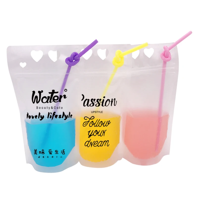 450ml Frosted print passion Self sealed Plastic Beverage Bag DIY Drink