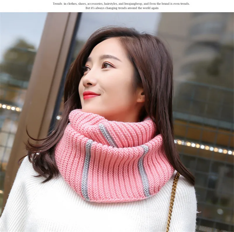 VISROVER Free Shipping Kniited Scarf Lic Winter Women Round Scarfs Infinity Snood Ladies Stripe Ring Loop Scarf  Unisex Circle  (3)