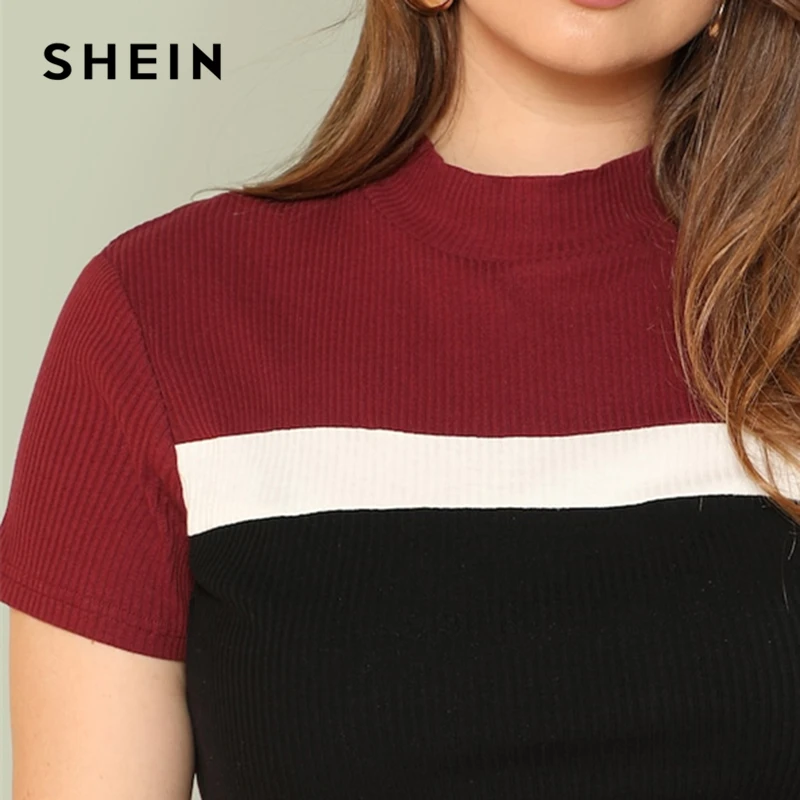 SHEIN Облегающий Многоцветный Топ В Рубчик Летние Топы С Коротким Рукавом