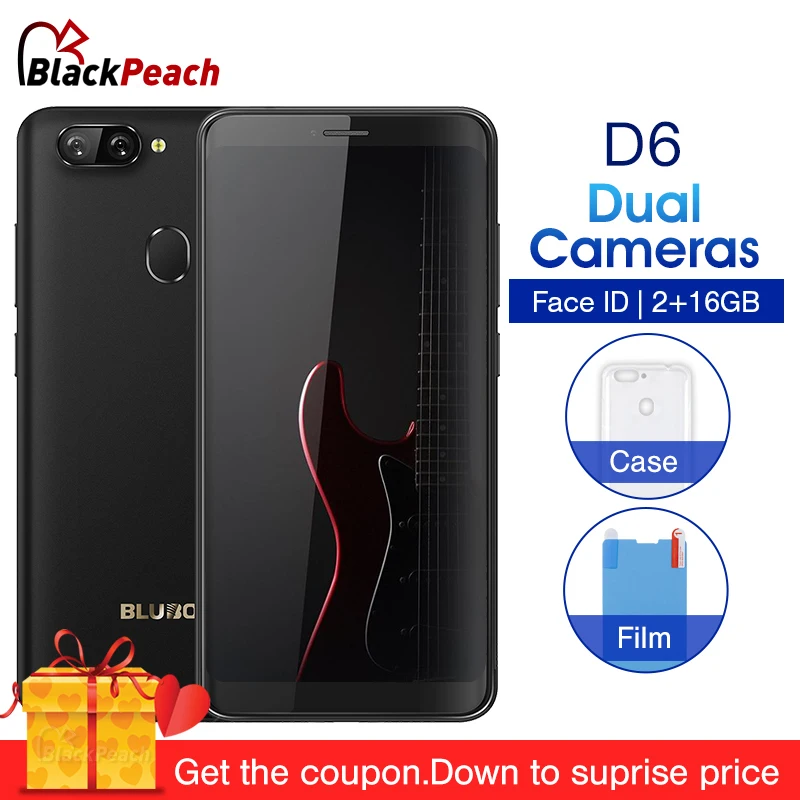Bluboo D6 5.5 inch 18:9 Screen Smartphone Android 8.1 8MP Dual Camera 2GB RAM 16GB ROM MTK6580A 2700mAh Face ID Mobile Phone | Мобильные