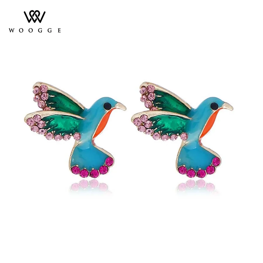 

2018 Fashion Jewelry New Cute Multi Color Enamel Crystal Rhinestone Bird Earring Brincos Animal Gold Stud Earrings For Women