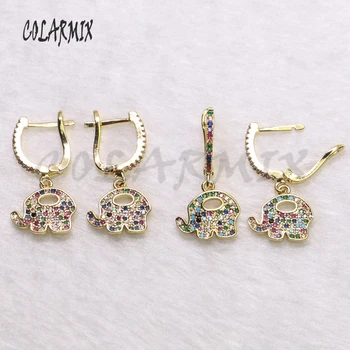 

5 Pairs elephant charm earrings rainbow zircon accessories hook earrings animal jewelry for women crystal hook earrings 5523