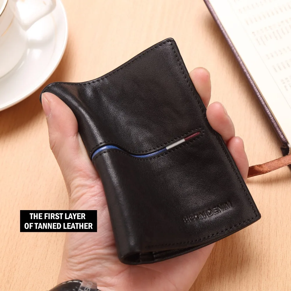 BISON DENIM Brand Genuine First Layer Leather Short Wallet Business Classic Purse Men's Wallet Cards Holder Casual Purse N4437-2 3