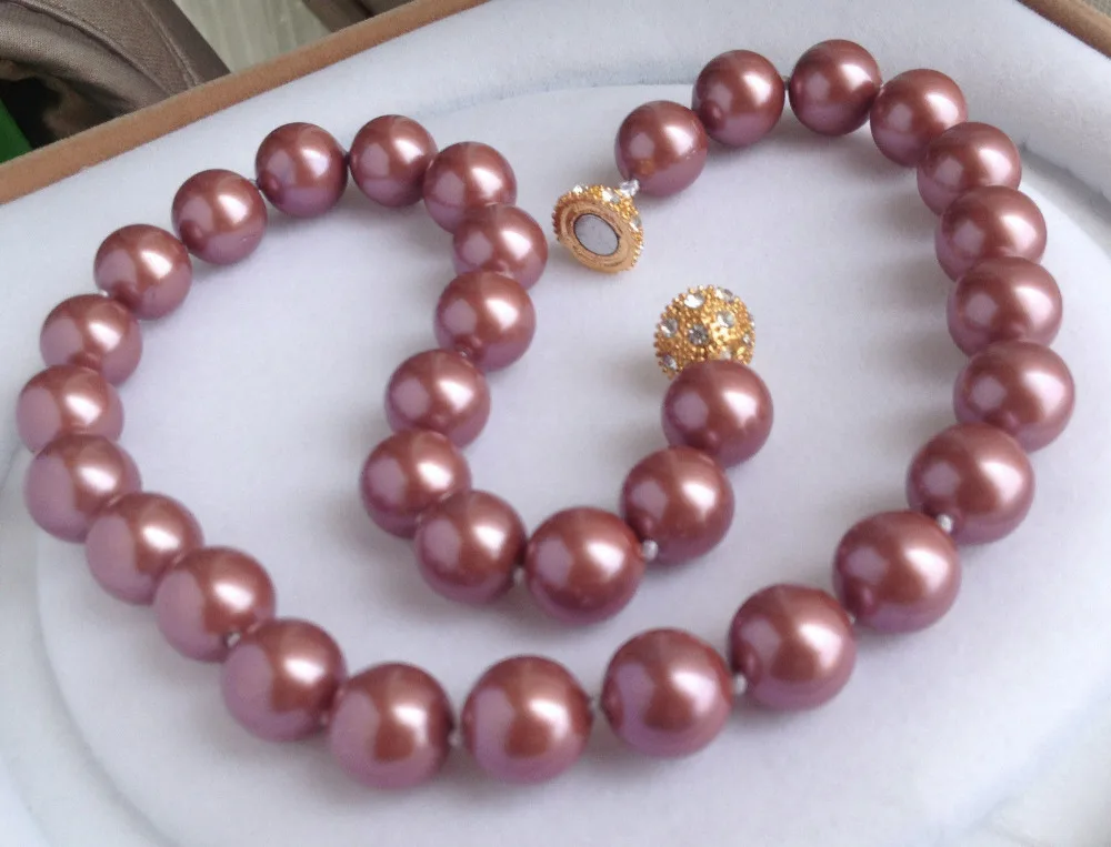 

12mm South Shell Pearl Round Beads Necklace Magnet Clasp AAA /A028@^Noble style Natural Fine jewe FREE SHIPPING