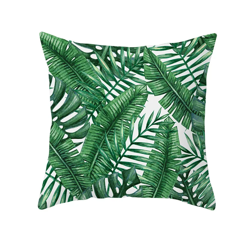 

Cheap and Top quality 45*45cm square shape decorative pillowcase with tropical plant green leaves printed pillow cover