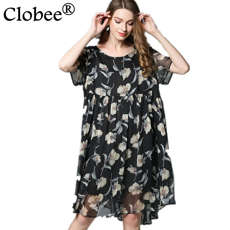 Clobee 4XL women summer dress extra large female loose brand party brief dresses europe woman plus