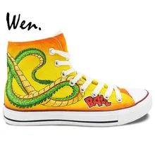 Вэнь желтый аниме ручной росписью парусиновая обувь Dragon Ball Для мужчин Для женщин высокие холщовые кроссовки для подарки на день рождения