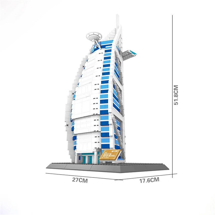 

WANGE 8018 1307Pcs Architecture Dubai Burj Al Arab Hotel Building Blocks Brick Compatible Technic Playmobil Toys