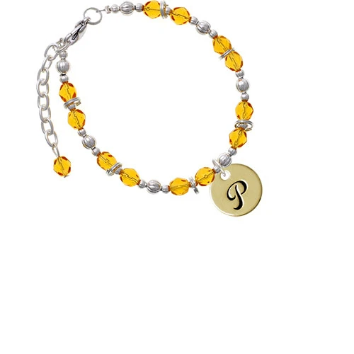 Goldtone Large Disc Letter - P - 3/4'' Yellow Beaded Bracelet
