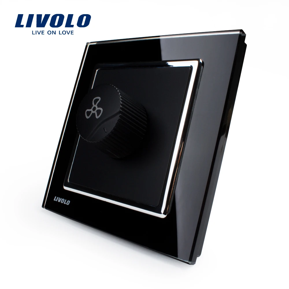 Free Shipping Livolo New Fan Switch Speed Regulation Crystal Glass Panel AC 110~250V Home Wall VL-W291S-11 Black Knight | Обустройство
