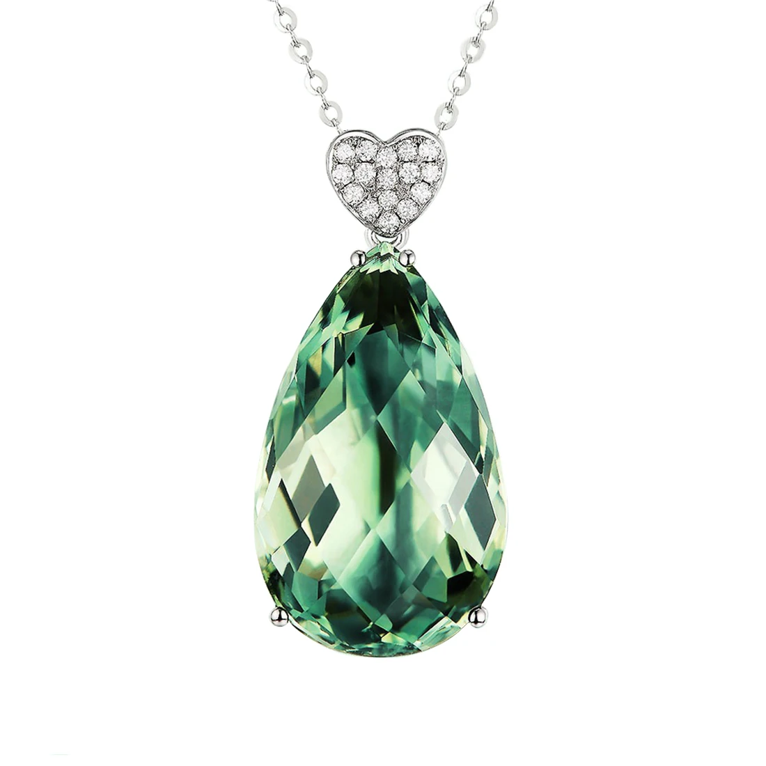 

Big Green Crystal Stone Waterdrop Pendant Butterfly Silver Long Chain Necklace Women Fashion Jewelry Valentine's Day Gfit