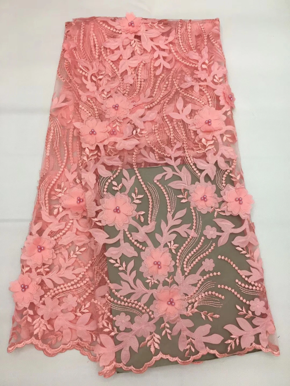 

Quality guaranteed applique design lace fabric beaded tulle mesh lace fabric pink net lace fabric african