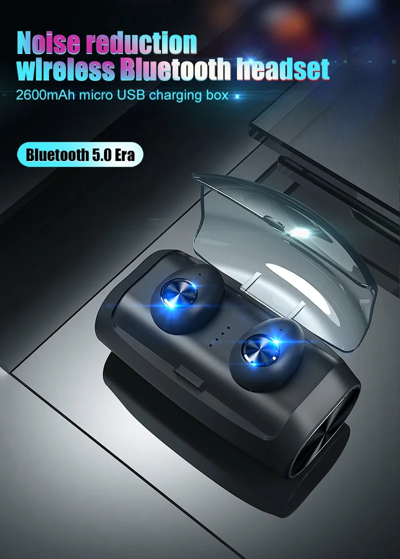Mini Wireless Headphones Bluetooth Headset Noise Cancelling Earbuds TWS Stereo Earphone With Mic Charging box Bass Headphones