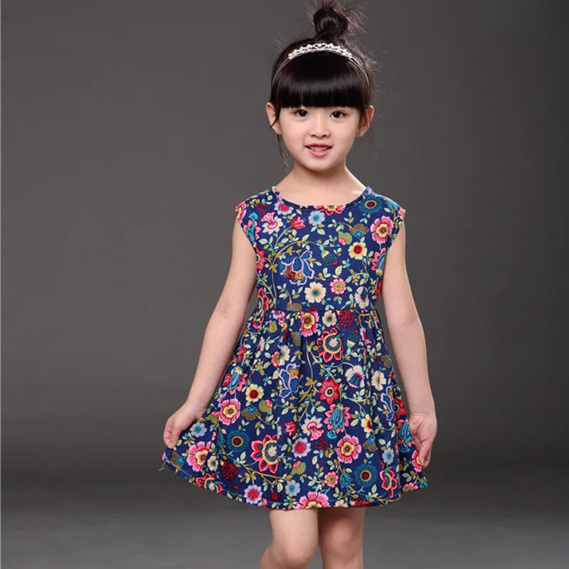 Summer Cotton Flowers Floral Print Clothing Brand Girl Dress Vestidos
