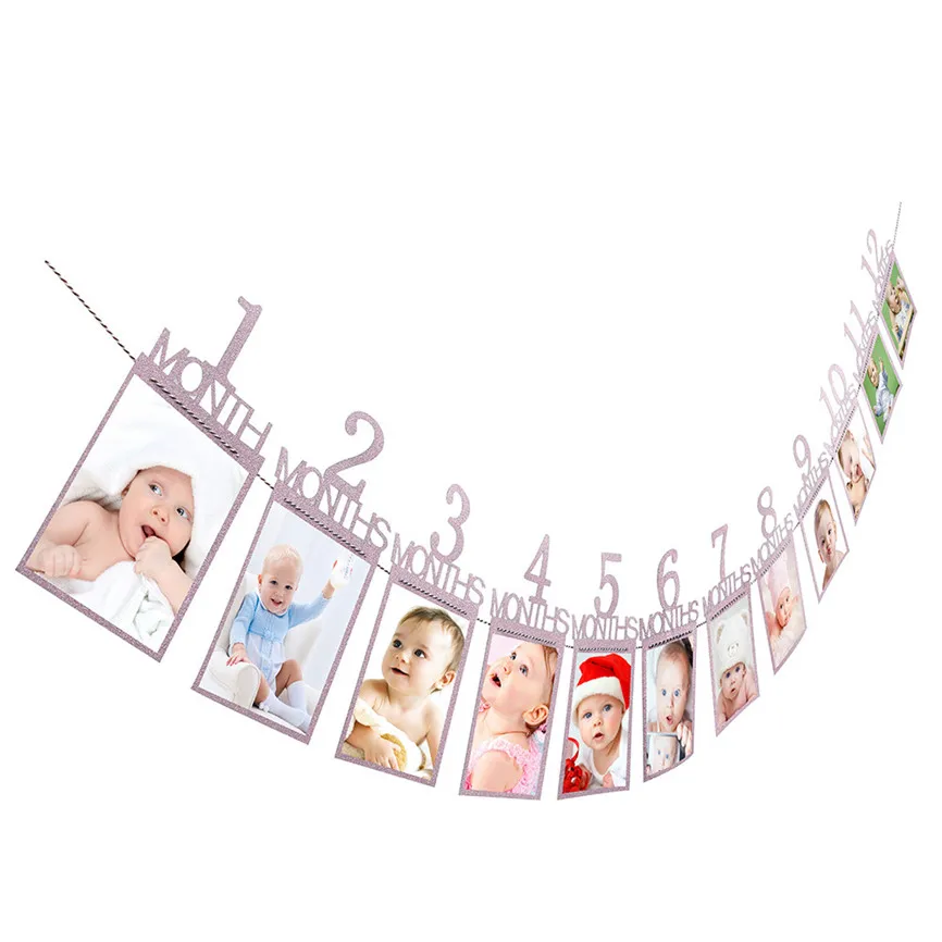 

Photo Clips Kids Birthday Gift Decorations 1-12 Month Photo Banner Monthly Photo Wall 14X23cm &