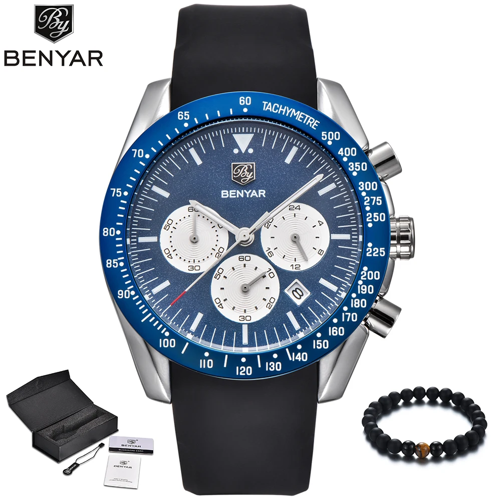 

BENYAR Men Watches 2018 Brand Luxury Quartz Watch Men Big Dial Military Sport Watch Wrist Silicone Band Clock relogio masculino