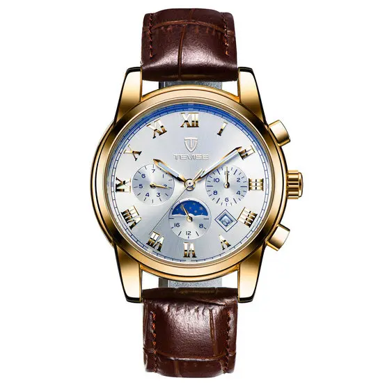

2017 Fashion TEVISE Mechanical Watch Black Leather Watchband Automatic Self-Wind Business Brand Watch A031