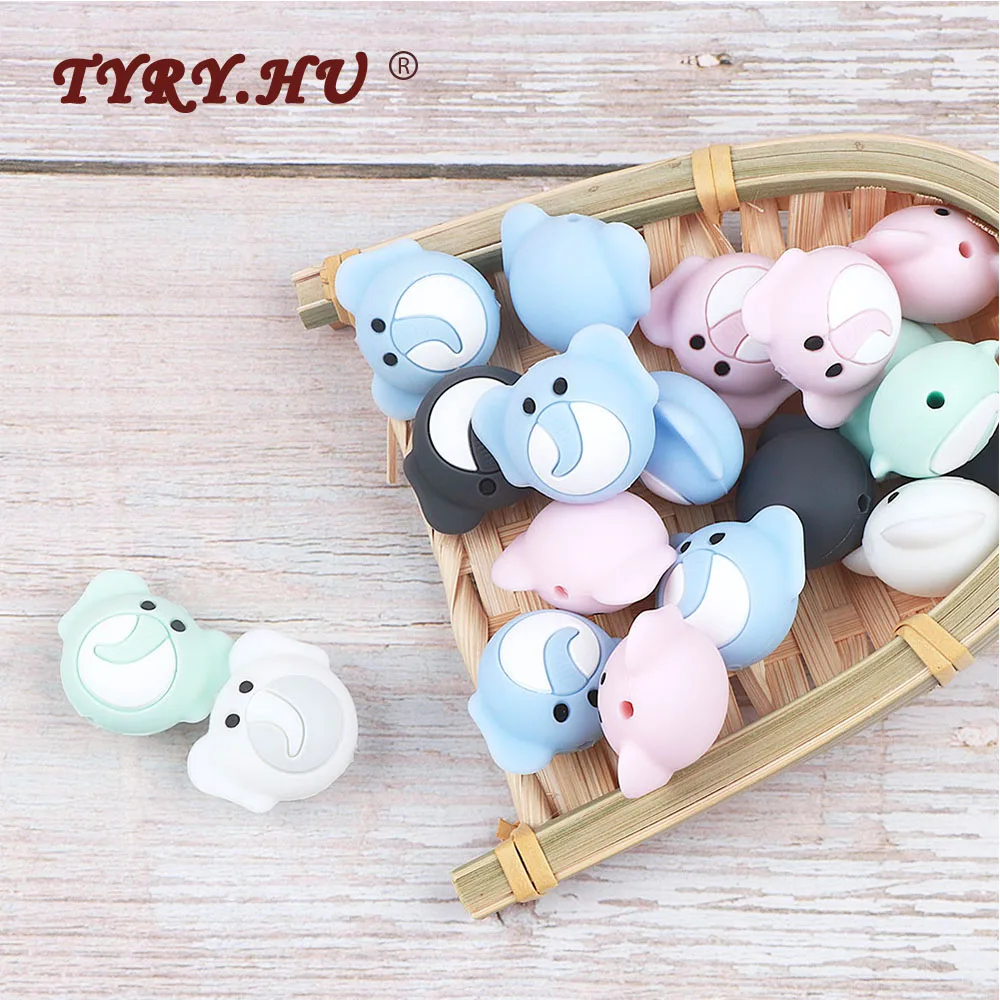 

TYRY.HU 3pc Cartoon Elephant Silicone Beads Baby Food Grade Silicone Teether Chew Rodents DIY Baby Teething Necklace BPA Free