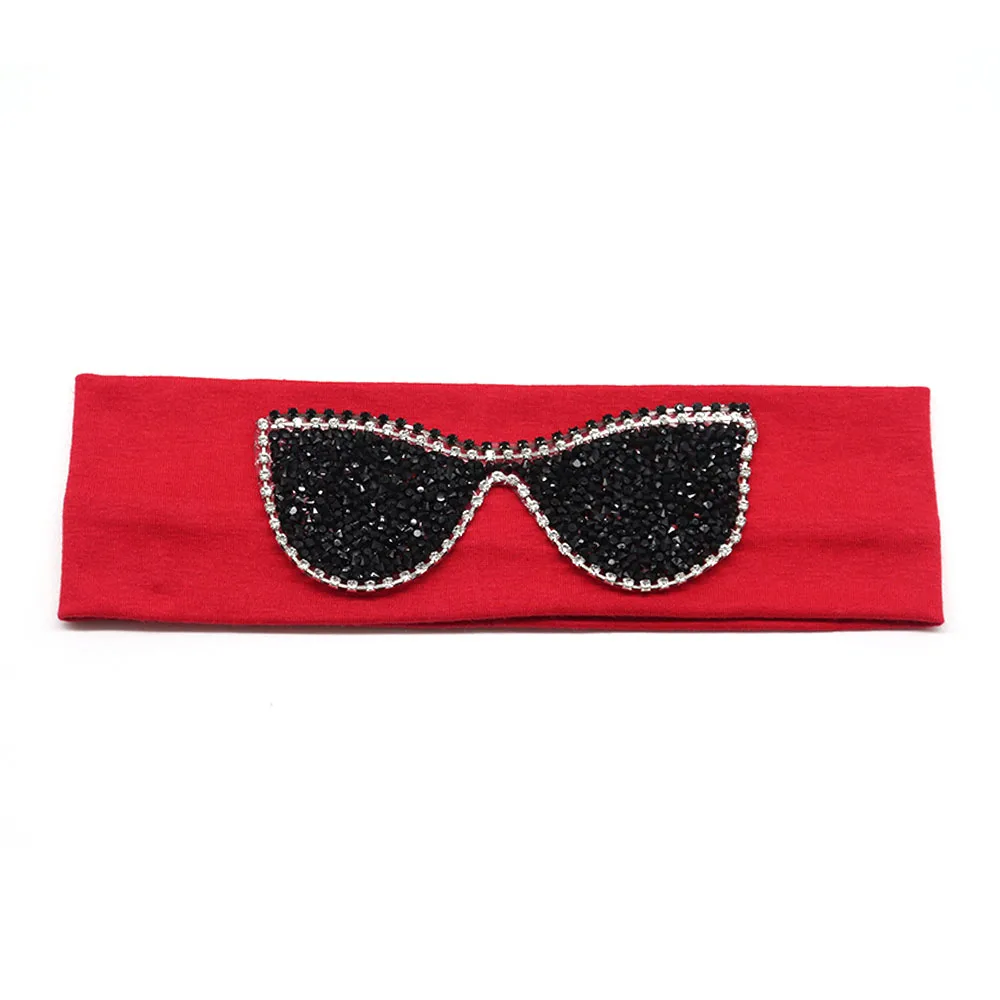5,5 см Девушки Солнцезащитные очки повязки на голову Летняя мода стразы эластичная повязка на голову для девочек Дети хлопок повязки аксессуары для волос - Цвет: Red Black