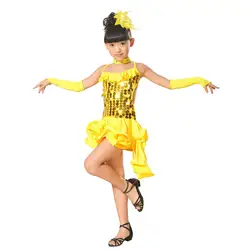 Дети Девушки Латинской балетное платье танцевальная одежда для вечеринки бальных танцев костюм для девочек пышные танцевальные костюмы