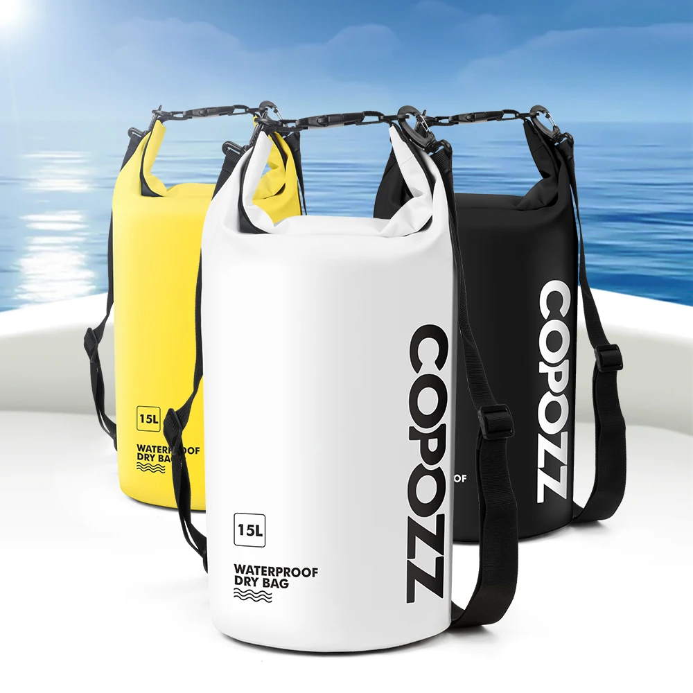 COPOZZ Swimming Bags Waterproof Bag Dry Bag PVC 15L Outdoor Sport Storage Bags Roll Top for Gym Travel Adjustable Sac Etanche
