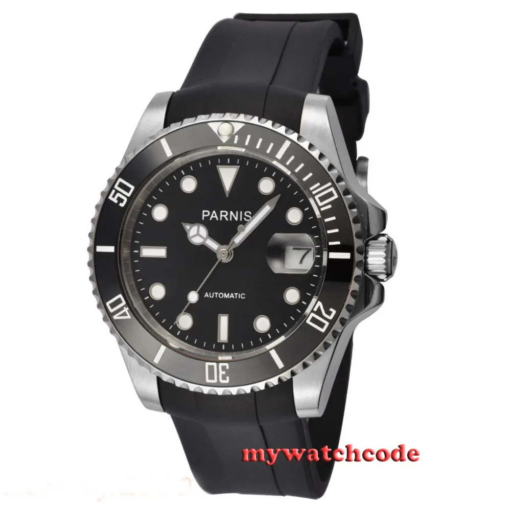40mm Parnis black dial ceramic beel 21 jewel Miyota automatic mens watch P463 40mm Parnis black dial ceramic beel 21 jewel Miyota automatic mens watch P463